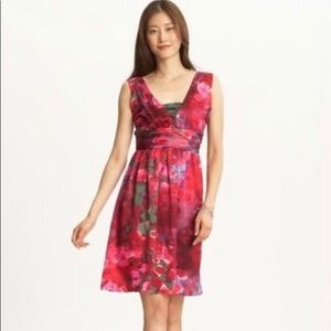 Banana Republic Red/Pink Watercolor Silk Sleeveless Dress XS